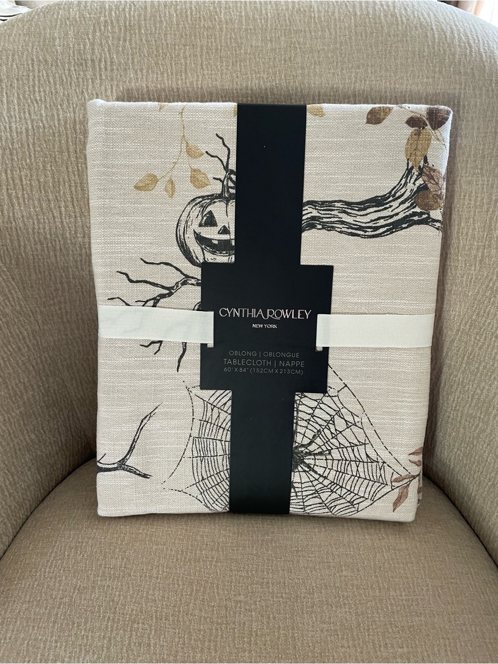 Cynthia Rowley Beige and Taupe Floral Tablecloth